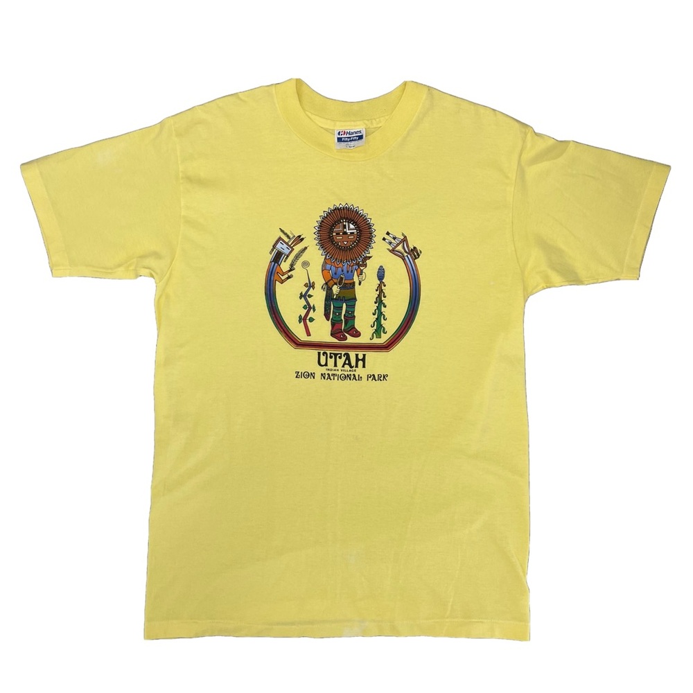 Vintage Utah Zion National Park Single Stitch Graphic T-Shirt Yellow Large